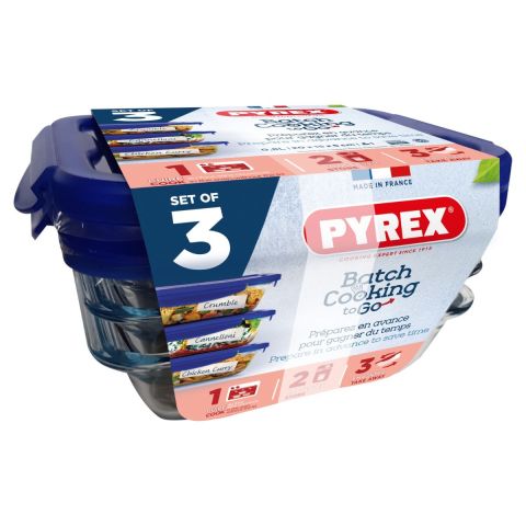 Pyrex Set of 3 Rectangular Storage Dishes with Lids 0.8L (20×15.5×5 cm)
