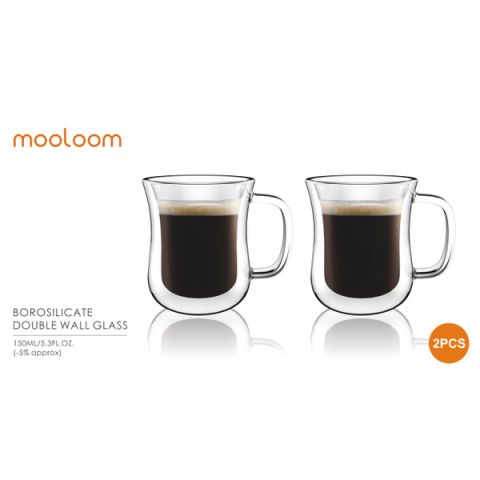 MOOLOOM Hand Made Double Wall Glass Mug 150ML - (2Pcs)