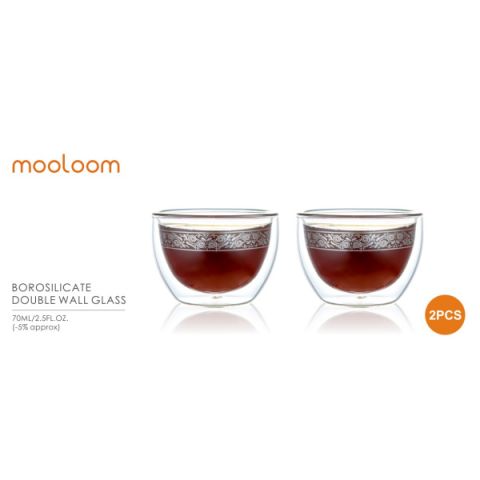MOOLOOM (Hand Made) Glass Double Wall Coffee Cup 70ML - 2 Pcs