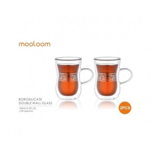 MOOLOOM Hand Made Glass Double Wall Tea Cup 100 ML 2 Pcs