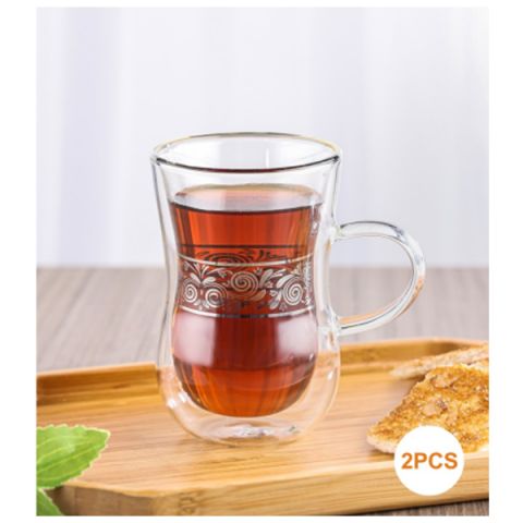 MOOLOOM Hand Made BOROSILICATE Glass Double Wall Tea Cup 150 ML - 2 Pcs