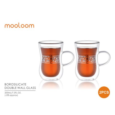 MOOLOOM Hand Made Glass Double Wall Cup 200 ML - 2 Pcs