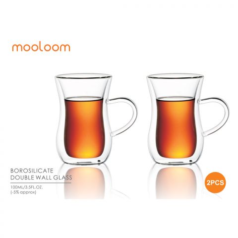 MOOLOOM Hand Made (BOROSILICATE) Glass double Wall Cup 100 ML 2 Pcs