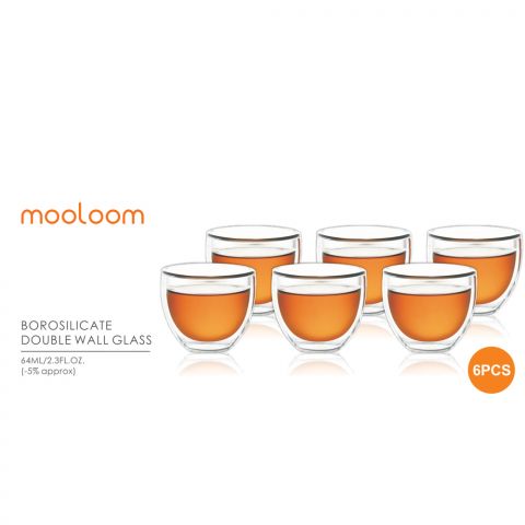MOOLOOM Hand Made Glass Double Wall Coffee Cup 60ML - 6Pcs