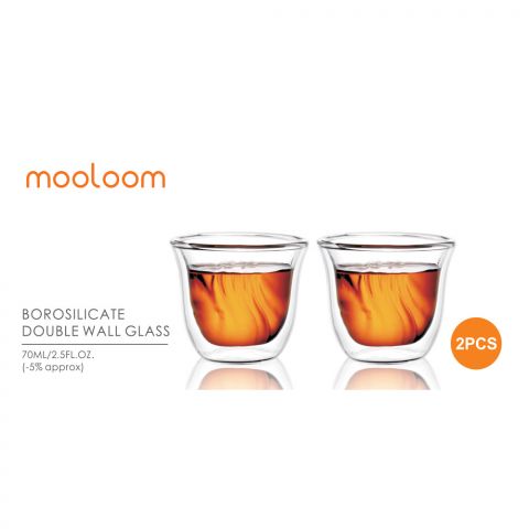 MOOLOOM Hand Made Glass Double Wall Coffee Cups 70ML - 2Pcs