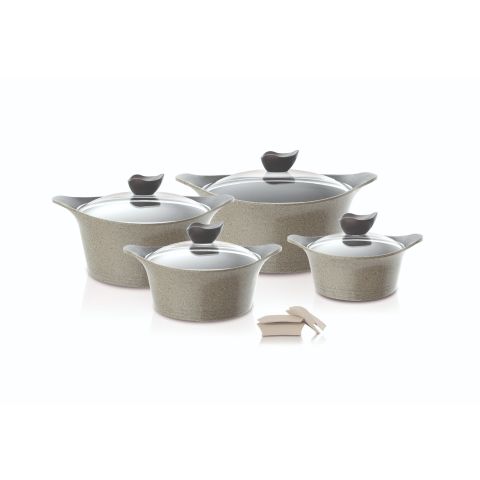 NEOFLAM AENI 8 PCS COOKWARE SET WITH GLASS LIDS – TYPE 2 (CASSEROLES 18+22+26+30CM + SILICONE GRIPS)