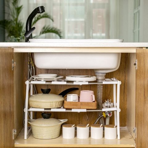 Under Sink Rack Stainless Steel Expandable Organizer 45-64x26x38 cm