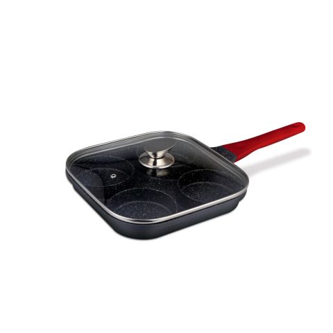 BH Die-Cast 4 Hole Fry Pan with glass Lid  26x26x3.5 CM 