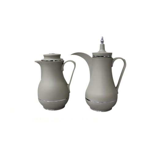 Luxury Elegant Flask Set of 2 Pcs - Dark Grey with Silver Line