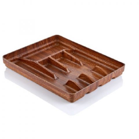 EVELIN Wood Finish Cutlery Tray & Kitchen Drawer Organizer-5 compartment