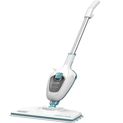 BLACK+DECKER 1300W Steam Mop with Superheated Steam, Swivel Head and Microfibre Pad for Home & Office, White/Blue