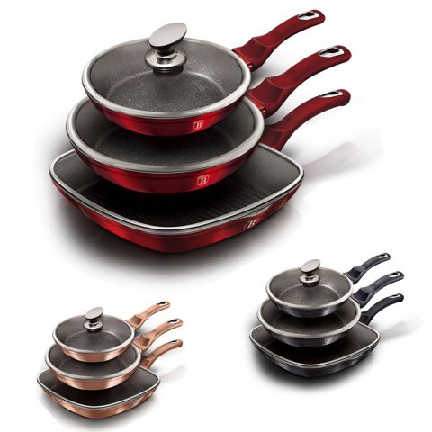 Berlinger Haus 6 PCS Frypan Set (22+26+28 CM) with Glass Lid 