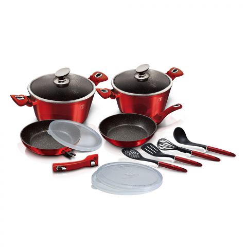 Berlinger Haus 13 PCS Set (2 Frypan with detachable handle + 2 Pots + 3 Stackable Plastic lid + 4 Kitchen Tools)