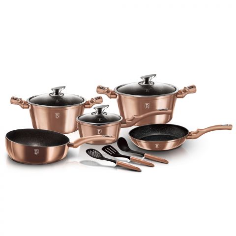 Berlinger Haus 11 PCS (2 Pots & Saucepan  with Lid + Frypan + Flip Frypan + 3 Kitchen Tools) Rose Gold 