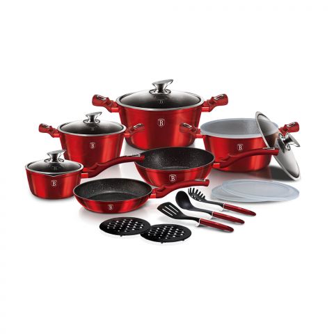 Berlinger Haus 18 PCS (3 Pots + Frypan + Deep Fryer + Sauce Pan + 3 Kitchen Tools + 3 STACKABLE Plastic lid + 2 PCS Bakelite Mats)