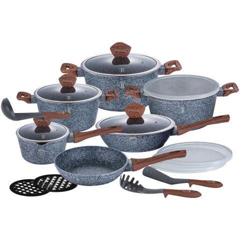 Berlinger Haus 18 PCS (3 Pots & Saucepan with Lid + Frypan + Deep Fryer + 3 Kitchen tools + 3 Plastic Lid + 2 PCS Bakelite MATs)