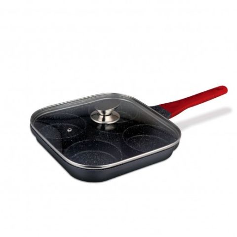 Berlinger Haus Die-Cast 4 Hole Fry Pan with Glass Lid 26x26x3.5 CM 