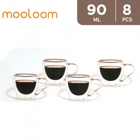 MOOLOOM Hand Made Glass Double Wall Coffee Cups 90ML - 8Pcs