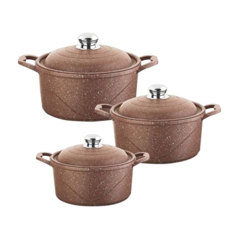 Saflon 6 PCS Cooking Set (20+24+28 CM) with Granit Lid