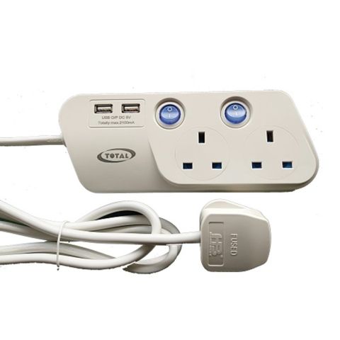 TOTAL EXTENSION 2BS OUTLETS INDV. SWITCH 2M CORD WITH 2USB