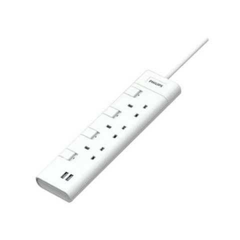 Philips 2M 3 Sockets Power Extension with 2 USB Ports