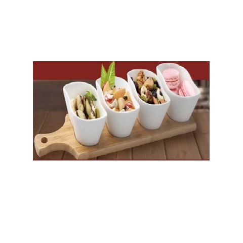 Porcelain Dipping Set of 5PCS (4 Cups with Bamboo Tray)
