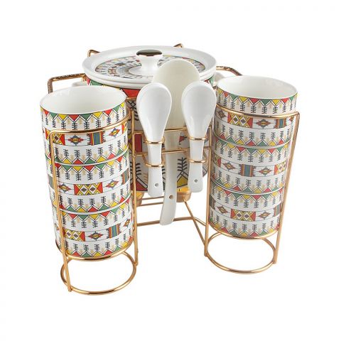 Porcelain Soup Serving Set of 15 PCS (Main Bowl, Individual Bowls & Spoons)