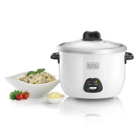 BLACK + DECKER Rice Cooker w Steaming Tray, Glass Lid 1.8L 700W