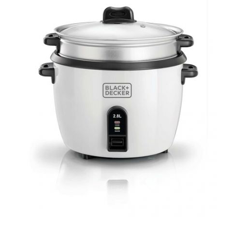 BLACK + DECKER Rice Cooker with Steaming Tray, Glass Lid 2.5L 1100W