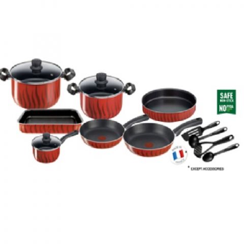 TEFAL Tempo Flamme 14 PCS Set (1 Saucepan + 2 Pot/Stewpots + 2 Frypans + 2 Oven Dish + 4 Kitchen Tools) 